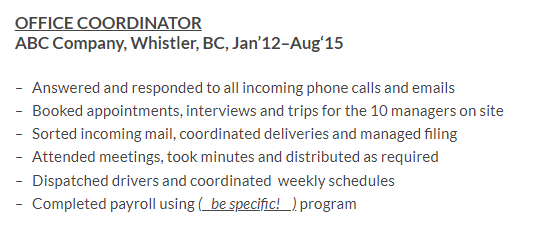Whistler Jobs Resume Bullets are Best